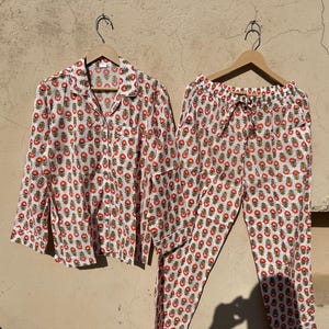 Women&#39; Sleepwear Loose indian Pajama Bridesmaid PJ Set Hand Block Printed Cotton Pajama Set Ladies Night Suit Floral Pajama Set