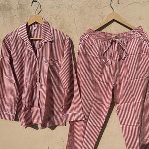 Cotton Pajama Set, Striped Print Boho Matching Pj Set
