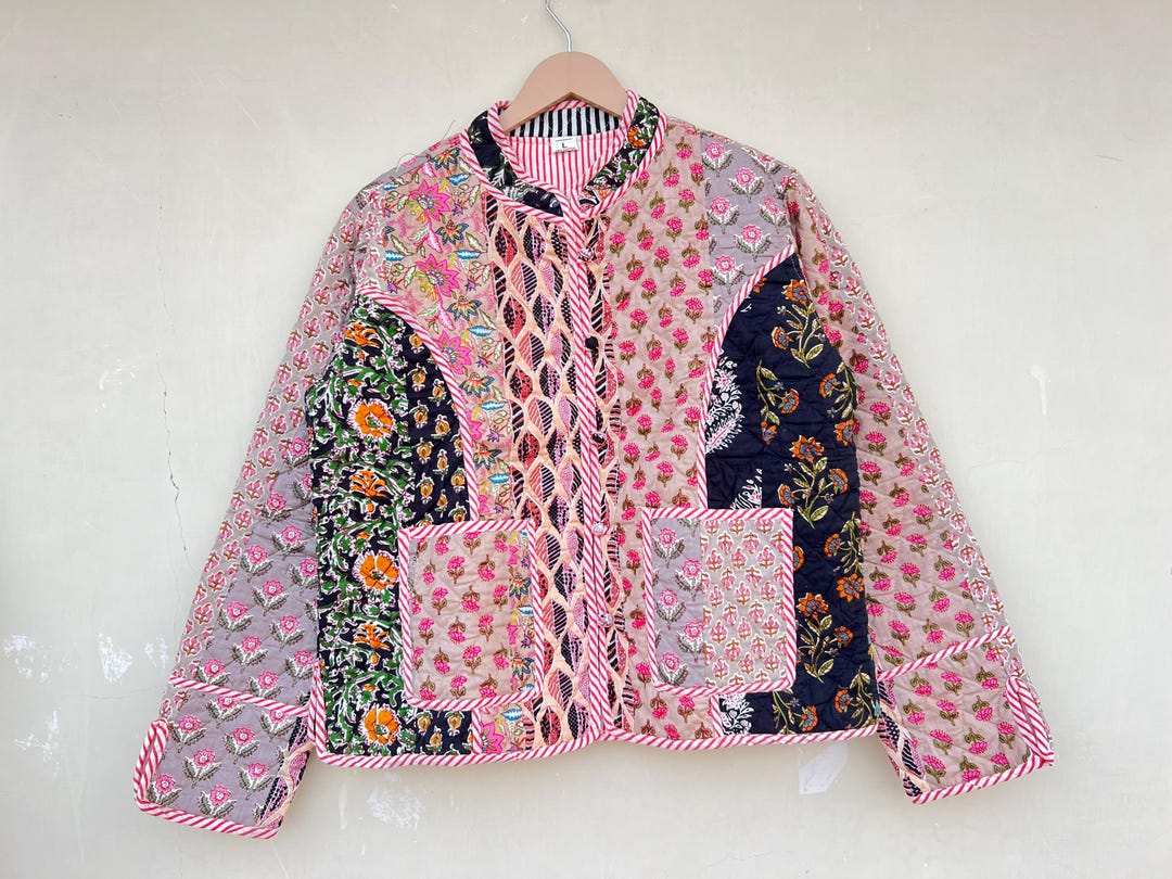 Patchwork Cotton Quilted Jacket, Reversible Indian Handmade Coat - Etsy