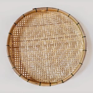 SMALL BAMBOO TRAY | Handmade Traditional Thai Rattan Straw Sieve Basket | Sustainable Serving Eco Strainer Decor | Boho Wall Decoration Art