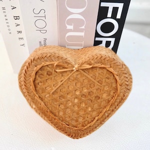 BAMBOO GIFT BOX | Handmade Heart Shaped Rattan Wicker Basket From Thailand | Valentines Bridesmaid Wedding Birthday Gifts Idea For Him & Her