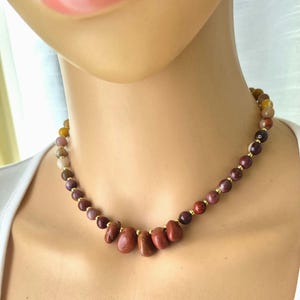 Mookaite Jasper Choker Necklace, 18k Gold Plated, Earth Tone Gradient Gemstone,  Red Yellow Jasper Beaded Collar, Gift for Her.