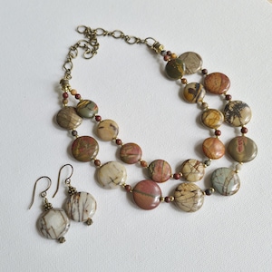 Layered Red Creek Jasper Beaded Necklace, Earth Tone Boho Gemstone Choker