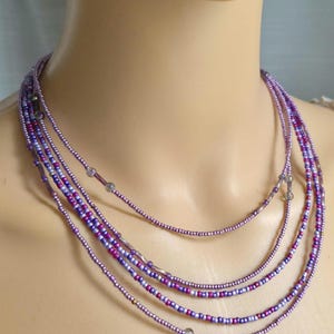 Two Long Purple Seed Bead Necklaces , Stackable Endless  Summer Boho  Jewelry.