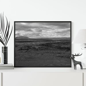 Iceland magma fields black and white landscape photography. Printable wall art. Ready made to print out for any ratio.