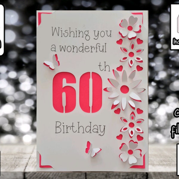 60th Birthday | SVG | On Your Birthday | Pop Up Card | Card Insert | SVG | Card Making | 3D Card | Card Template | Includes Envelope.