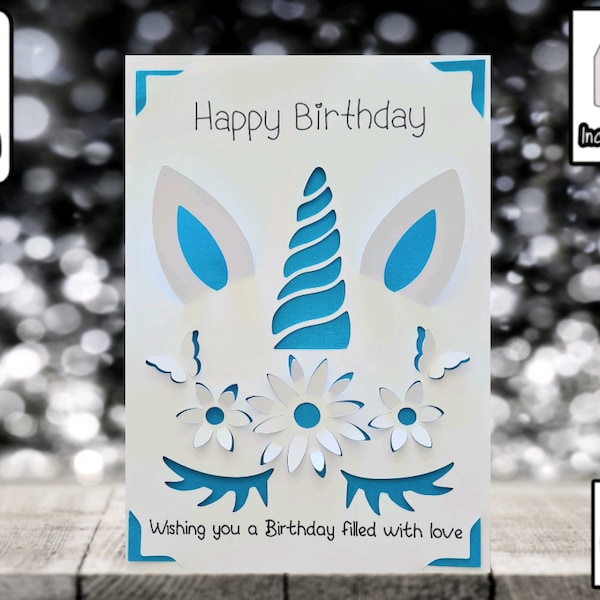 Unicorn Birthday Card | SVG | Children's Card  | Card Insert | Card Making | 3D Card | Card Template | Includes Envelope | Unicorn Card