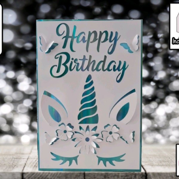 Unicorn Birthday Card | SVG | Children's Card  | Card Insert | Card Making | 3D Card | Card Template | Includes Envelope | Unicorn Card