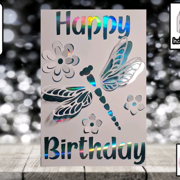 Birthday Card | SVG | Happy Birthday | Dragonfly Birthday Card | SVG | Card Making | Card Template | Includes Envelope