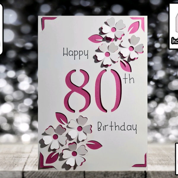 80. Geburtstag | SVG | Am Geburtstag | Pop Up Karte | Karteneinlage | SVG | Kartenherstellung | 3D Karte | Kartenvorlage | Inklusive Umschlag.