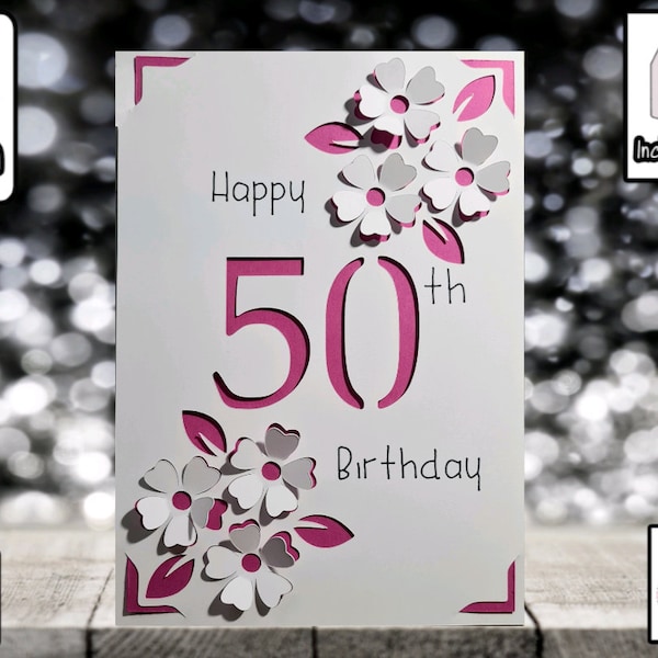 50e anniversaire | SVG | Le jour de votre anniversaire | Carte pop-up | Insert de carte | SVG | Fabrication de cartes | Carte 3D | Modèle de carte | Comprend l’enveloppe.