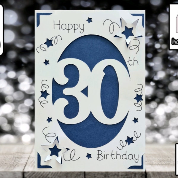 30th Birthday | SVG | On Your Birthday | Pop Up Card | Card Insert | SVG | Card Making | 3D Card | Card Template | Includes Envelope.