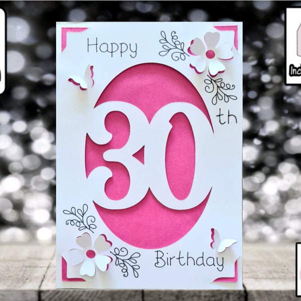 30th Birthday | SVG | On Your Birthday | Pop Up Card | Card Insert | SVG | Card Making | 3D Card | Card Template | Includes Envelope.