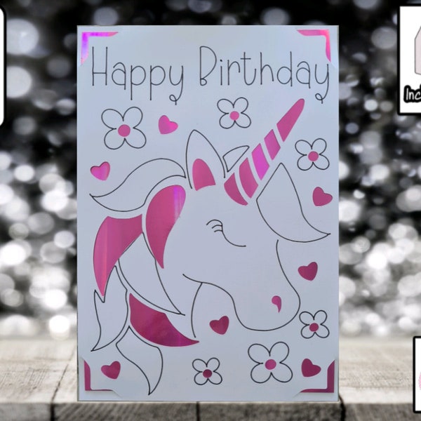 Unicorn Birthday Card | SVG | Children's Card  | Card Insert | Card Making | 3D Card | Card Template | Includes Envelope | Unicorn Card