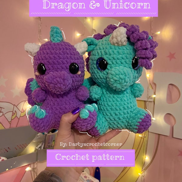 Mythique Duo- Patrons au crochet Dragon et Licorne