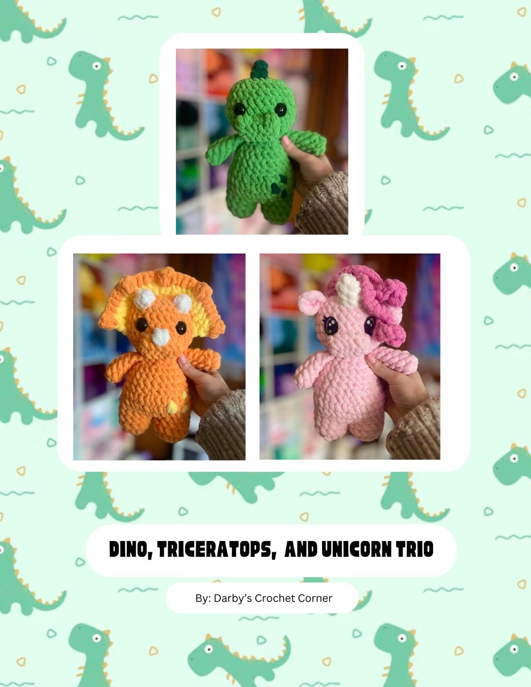 Low Sew Trio- Crochet Pattern| Triceratops, Dinosaur, and Unicorn ...