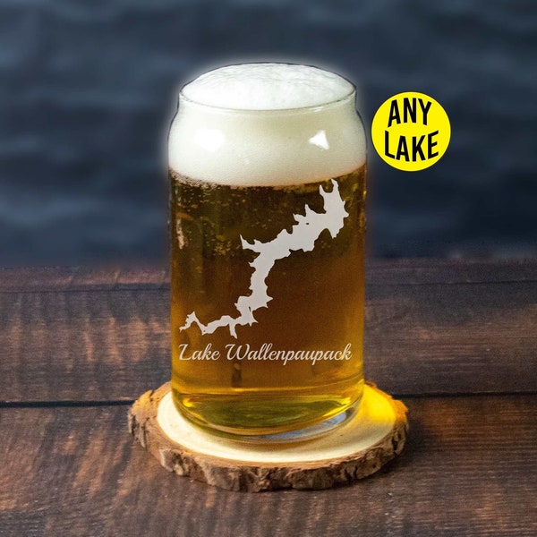 Any Lake Map Laser Engraved on a Beer Can Glass | Gift for Dad