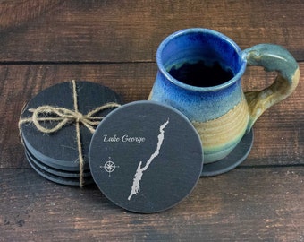 Lake George, New York Custom Lake Map on Slate Coasters | Mothers Day Gift