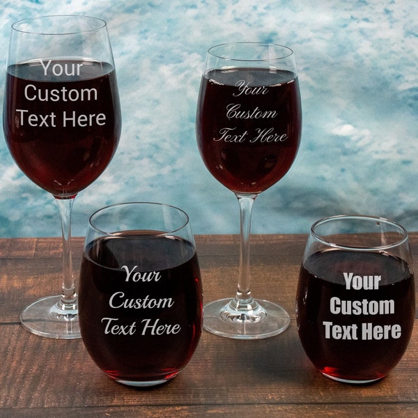 Custom Text Wine Glasses | Personalized Engraved Wine Glass for Wedding, Groomsmen, Bridesmaids, Birthday, Anniversary and More