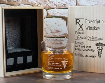 Prescription Whiskey Glass, Pharmacist Gift,  Engraved for the Whiskey Lover