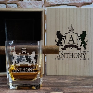 Personalized Cigar Holder and Whiskey Glass Set on Etsy