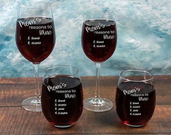 Moms Reason to Wine Glass | Engraved Mothers Day Wine Glass | Funny Wine Glass for Mom