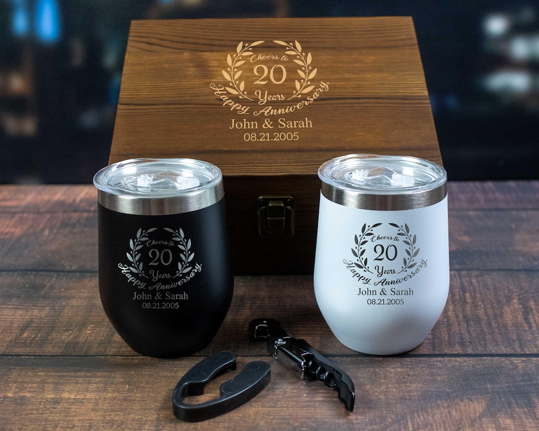 Personalized Anniversary Wine Tumblers With Engraved Wood Box - Etsy