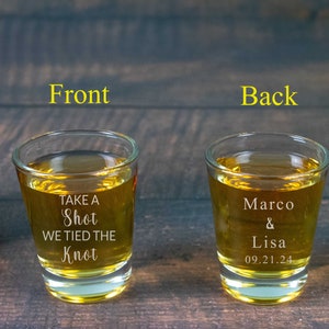 Personalized Wedding Shot Glasses | Take a Shot We Tied the Knot | Wedding Favors for Guests