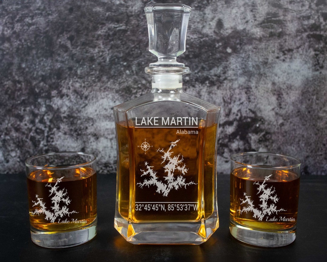 Lake Martin, Alabama Custom Lake Map Engraved on Whiskey Decanter Gift ...