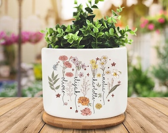 Personalized Birth Month Flower Plant Pot, Gift for Planter Lovers, Outdoor Flower Pot, Birth Flower Mom Gifts, Mother's Day Gift