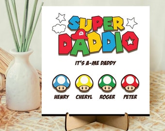 Super Daddio Wooden Sign with Kids Names, Father's Day Gift, Personalized Dad Sign for Dad, Gamer Dad, Gifts for Fathers, Happy Father's Day