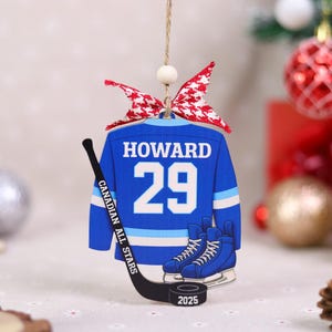 Custom Hockey Jersey And Stick Wooden Ornament, Hockey Player Christmas Ornament, Team Mom Gift, Coach Thank You Gift 2025