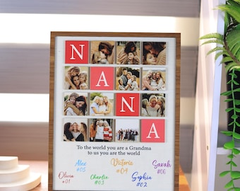 Personalized Nana Photo Collage Frame Wooden Sign with Family Pictures, Custom Family Photo Keepsake from Grandkids, Nana Picture Frame Gift