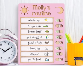 Tabla de rutinas de madera personalizada para niños pequeños, horario visual, tabla de rutina diaria, tabla de tareas, horario de educación en casa.