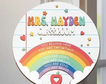 Personalized Teacher Sign, Classroom Door Hanger, Teachers Appreciation Gifts, Back To School, Rainbow Classroom Decor, Teacher Door Sign