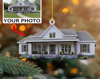Aangepaste huisfoto ornament, huisornament Kerstmis, foto acrylornament, 2023 kerstornamenten, kerstcadeau voor familie