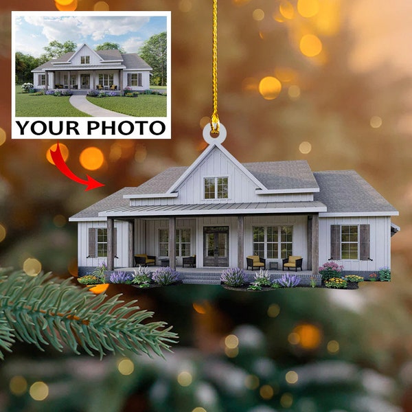 Aangepaste huisfoto ornament, huisornament Kerstmis, foto acrylornament, 2023 kerstornamenten, kerstcadeau voor familie