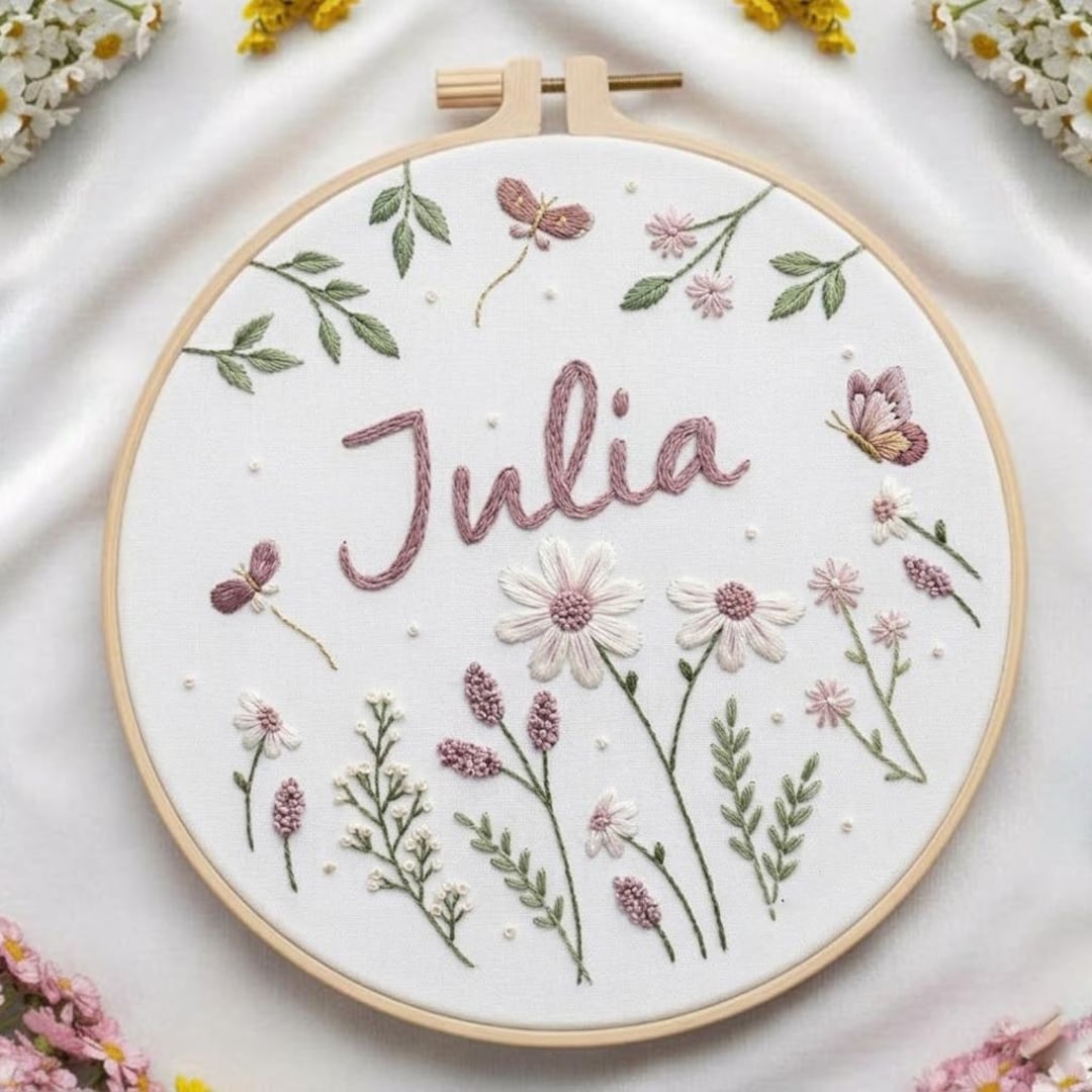 Custom Embroidered Baby Name Hoop, Floral Nursery Art & Baby Shower ...