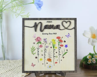 Personalized Mom Definition Wooden Sign with Birth Flower Design, Mother’s Day Gift for Mom Grandma, Floral Keepsake Decor