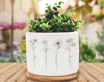 Personalized Birth Month Flower Pot, Custom Outdoor Flower Pot, Birth Flower Mom Gifts, Mother's Day Gift, Gift for Planter Lovers