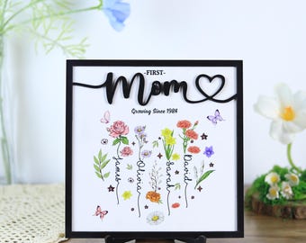 Personalized Mom Definition Wooden Sign with Birth Flower Design, Mother’s Day Gift for Mom Grandma, Floral Keepsake Decor