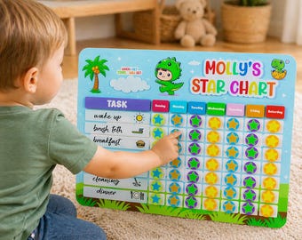 Personalized Kids Star Reward Chart, Custom Wooden Chore Chart for Toddlers, Behavior Tracker Board, Daily/Weekly Routine Reward System