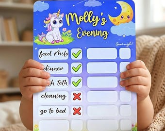 Custom Kids Routine Chart Dry Erase Board, Personalized Toddler Chore Chart, Daily Routine Checklist, Reusable Visual Schedule for Kids