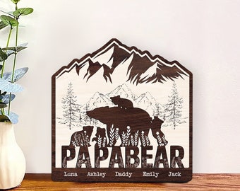 Wooden Papa Bear And Kids, Personalised Daddy Bear Gift, Personalized Wooden Plaque, Father's Day Gift, Personalised gift from Children