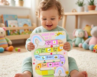 Personalized Toddler Routine Chart, Custom Kids Chore Board with Sliders, Daily Visual Schedule, Montessori Routine Tracker