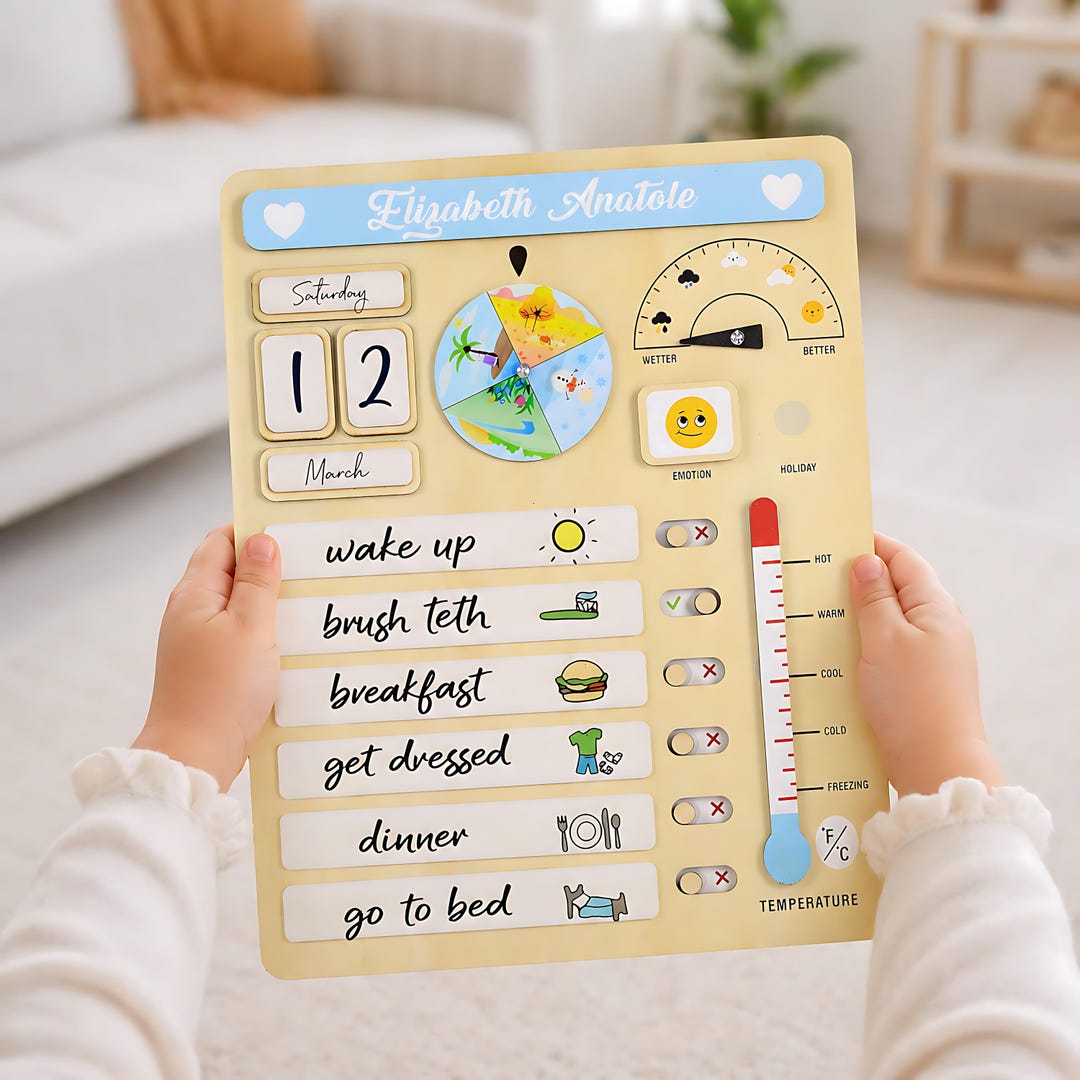 Customized Wooden Toddler Routine Chart, Visual Schedule for Kids ...