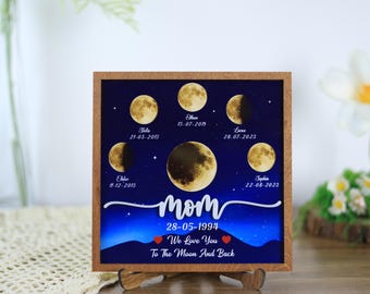 Personalized Moon Phase Mom Gift, Custom Mom Name & Birth Dates, Unique Gift for Mom Grandma, Night Sky Family Art, Mother's day gift