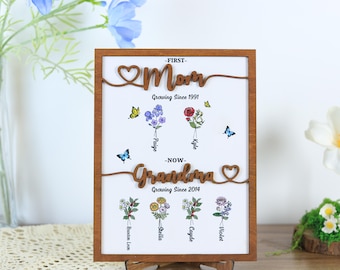 Personalized Mom Photo Frame Wooden Sign Thank You Mom Gift, Mother’s Day Gift for Mom Grandma, My Hero Mom Sign Gift for Her