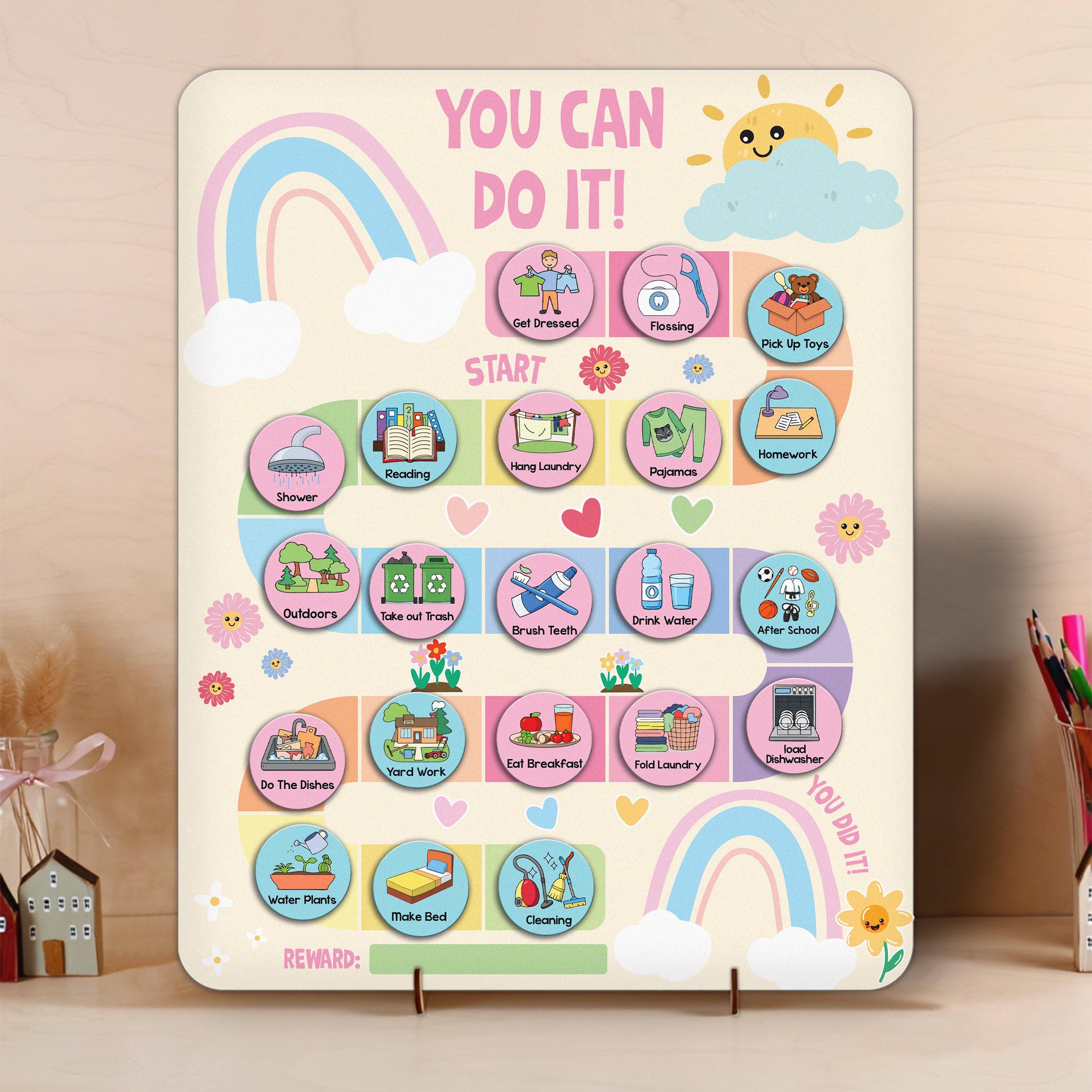 Daily Routine Velcro Personalized Kids Routine Chart With Velcro Tokens, Custom Wooden Chore ...