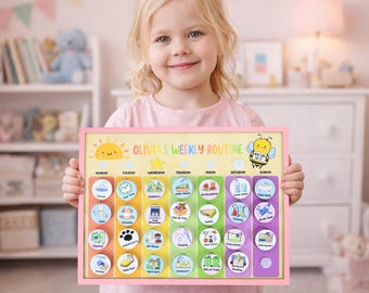 Personalized Kids Routine Chart, Custom Wooden Chore Chart for Toddlers, Daily Visual Schedule, Montessori Task Board for Kids